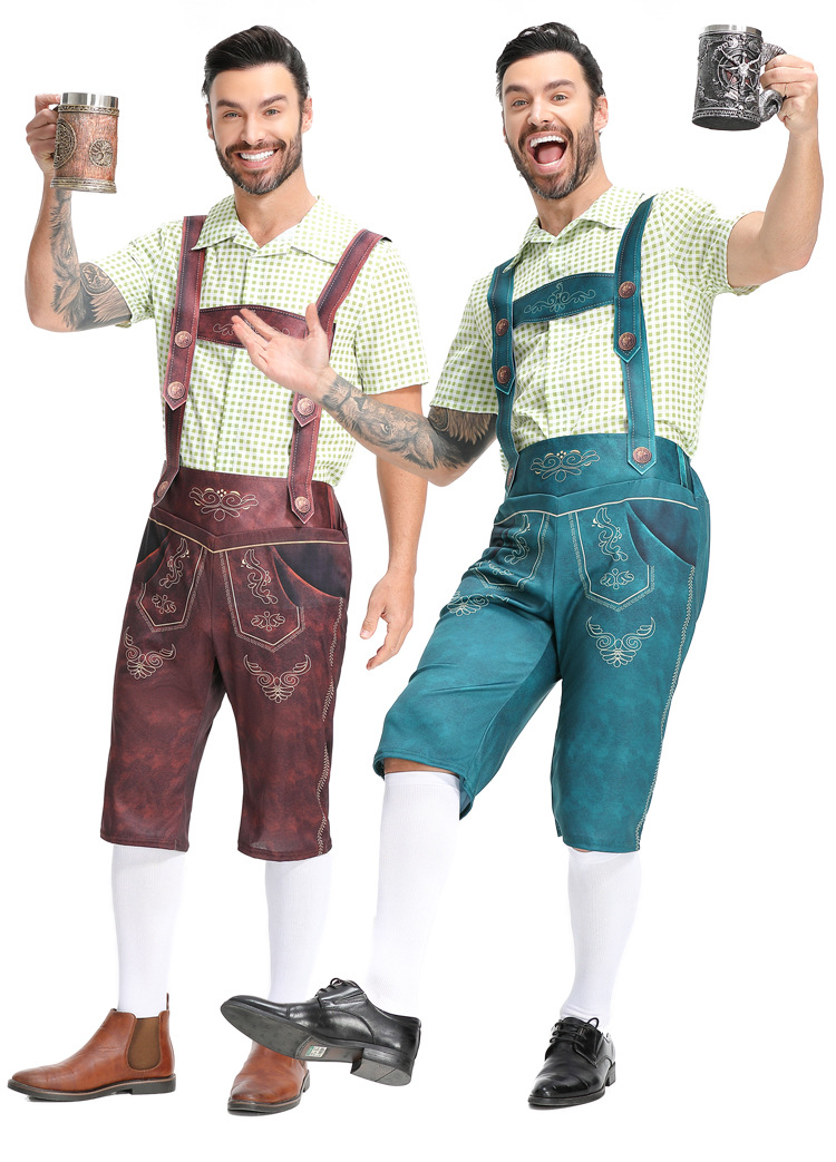 Mens Traditional Bavarian Lederhosen Costume Set with Embroidered Design